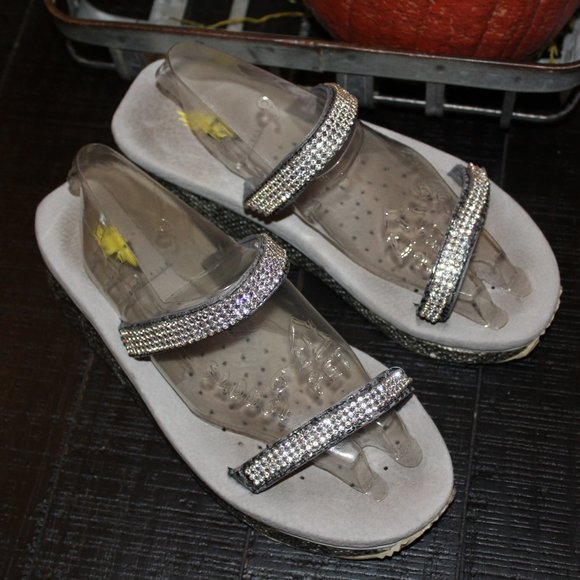 Volatile Flip Flop Wedge Silver Shimmer Womens 8